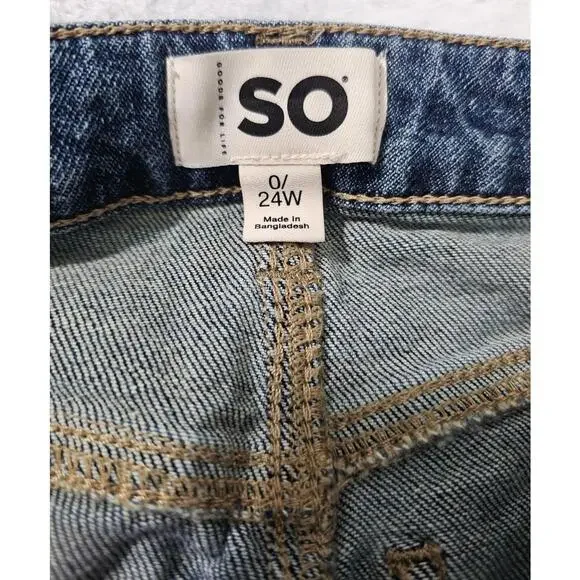 Women's So Denim Jeans Pants Size 0 24W Blue High Rise 90s Bootcut Distressed - Picture 2 of 16